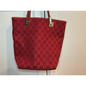 Gucci Red Canvas GG Monogram Mini Tote Bag Authentic Designer Handbag Purse